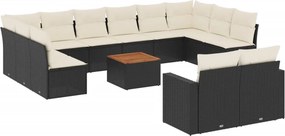 vidaXL 13 részes fekete polyrattan kerti ülőgarnitúra párnákkal