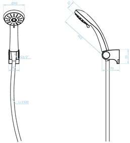 Kuchinox Cento, fali kézi zuhanyszett, matt fehér, LAV-NKC_60AD