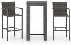 3 részes szürke polyrattan kerti bárszett kartámasszal