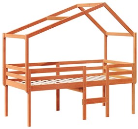 viaszbarna tömör fenyőfa magasított ágy tetővel 90 x 190 cm