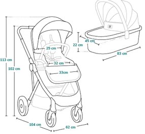 Lionelo - AMBER 2 az 1-ben kombinált babakocsi, fekete/ezüst