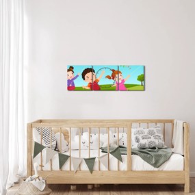 Kép - Sárkányrepülőt éngedő gyermekek (órával) (90x30 cm)