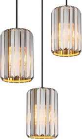 Globo 30229346 Függőlámpa, fém fa megjelenésű, füstszínű K5 kristályok, kábel textil fekete, ø: 350mm, M: 1200mm, 3x E27 60W 230V izzók nélkül