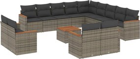 vidaXL 14 részes szürke polyrattan kerti ülőgarnitúra párnákkal