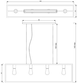 Csillár zsinóron FRAME 4xE27/60W/230V réz