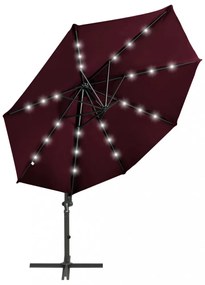 bordó konzolos napernyő rúddal és LED-fényekkel 300 cm