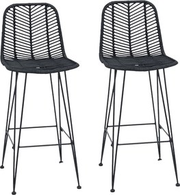 vidaXL Bárszék 2 pcs Fekete 44,5 x 53 x 111 cm Rattan és Vas