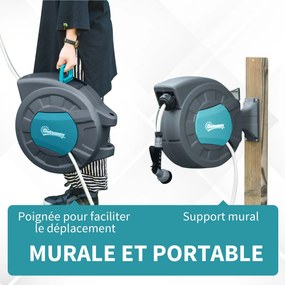 Outsunny Automatikus Forgatható Kerticső Tekercs 180° Pivottal, Fali Rögzítéssel, 15 + 1,4m Cső és Spray Lance | Aosom
