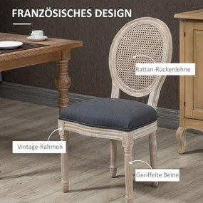HOMCOM Étkezőszékek konyhai székek, 2 db-os szett, puhán kárpitozott, vintage dizájn, rattan hatás, szürke