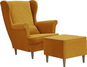 Skandináv szárnyas fotel lábtartóval CLEO Sárga