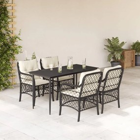 5 részes fekete polyrattan kerti étkezőgarnitúra párnákkal