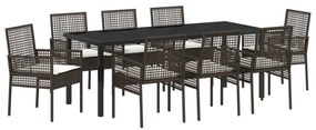 9 részes Kerti Étkező Szett Párnákkal Barna Polyrattan