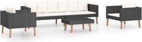 vidaXL 4 részes fekete polyrattan kerti ülőgarnitúra párnákkal