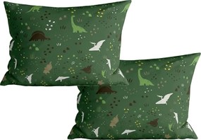 Szett 2 db díszpárnahuzat DINO STEPS 40x60 cm, sötétzöld