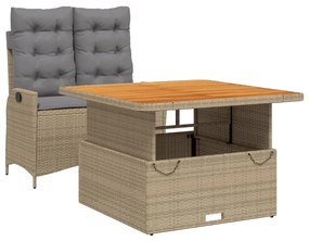 vidaXL 2 részes bézs polyrattan kerti étkezőgarnitúra párnákkal