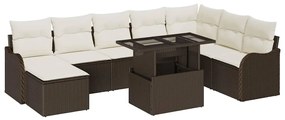 vidaXL Kerti Kanapé Szett párnával tárolóval 9 pcs Barna Poli rattan