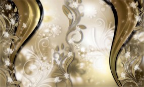 Fotótapéta flizelina Arany virágok Elegancia és ragyogás a nappaliba 254x184 +ragasztó