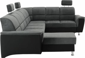 Ülőgarnitúra, műbőr fekete/szövet sötétszürke, jobbos, SANTIAGO U