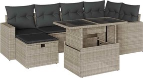 vidaXL 7 részes világosszürke polyrattan kerti ülőgarnitúra párnákkal