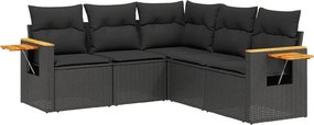 vidaXL 5 részes fekete polyrattan kerti kanapészett párnákkal