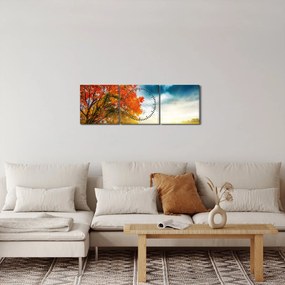 Napsütésben fürdő táj képe (órával) (90x30 cm)