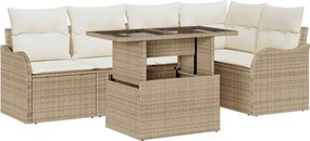 vidaXL Kerti Kanapé Szett párnával párnával 6 pcs Bézs Poly Rattan