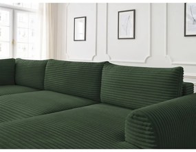 Sötétzöld kordbársony kinyitható sarokkanapé (jobb oldali-U alakú) Lucien – Bobochic Paris