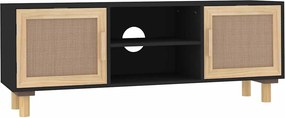 vidaXL fekete fenyőfa és természetes rattan TV-szekrény 105x30x40 cm
