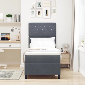 Boxspring Ágy Matraccal Sötétszürke 80x200 cm Bársony