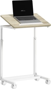 HOMCOM Görgős Oldaltábla Kanapéhoz Állítható Magasságú Dőlt Toppal és Fém Kerettel, 55x36x62.5-82.5 cm Tölgy | Aosom
