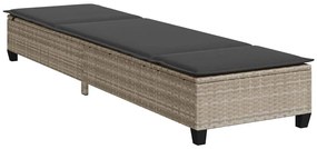 Világosszürke polyrattan napozóágy párnákkal 55x200x25,5 cm