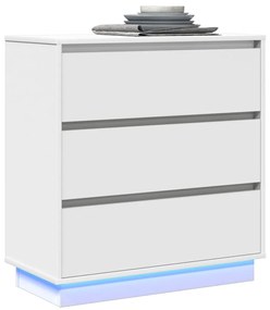 Éjjeli Szekrény LED Fénnyel Fehér 71x34,5x75 cm Műanyag Fa