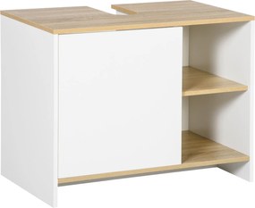 kleankin Mosdó Alatti Szekrény Modern Fürdőszobai Szekrényrekesszel és Ajtóval 77x45x60 cm Fehér és Természetes | Aosom