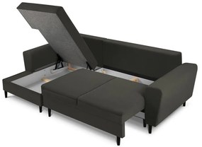 Fekete kordbársony kinyitható tárolóhelyes sarokkanapé (bal oldali-heverő résszel) Kyoto – Cosmopolitan Design