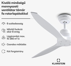 Klarstein Santa Elena Smart 52" mennyezeti ventilátor, 10260 m³/h, 6 sebességfokozat, távirányító, Smart