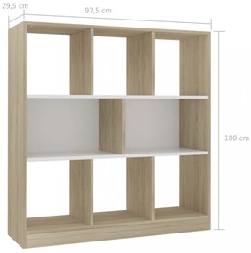 fehér-sonoma színű szerelt fa könyvszekrény 97,5x29,5x100 cm