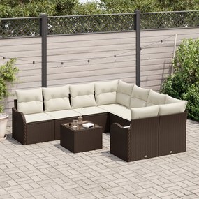 9 darabos kert kanapé szett párnákkal Barna poli rattan, 2 fős kert kanapé párnákkal Barna poli rattan