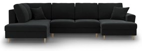Fekete bársony kinyitható tárolóhelyes sarokkanapé (bal oldali-U alakú) Kyoto – Cosmopolitan Design