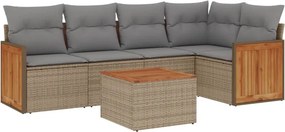 vidaXL 6 részes bézs polyrattan kerti ülőgarnitúra párnával