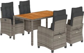 vidaXL 5 részes szürke polyrattan kerti étkezőgarnitúra párnával