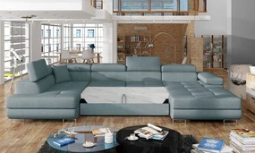 Világoskék kinyitható-tárolóhelyes sarokkanapé (bal oldali-U alakú) Rodrigo – ELTAP