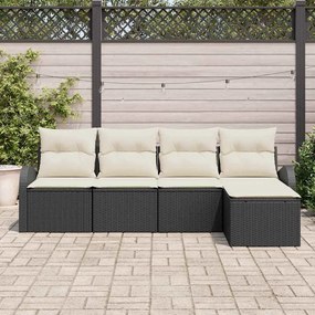 Kerti Kanapé Szett párnával 5 pcs Fekete és fehér Poli rattan