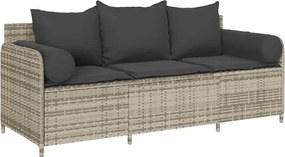 vidaXL 3 személyes világosszürke polyrattan kerti kanapé párnával