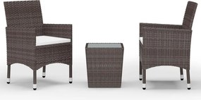 vidaXL 3 részes barna polyrattan és edzett üveg bisztrószett