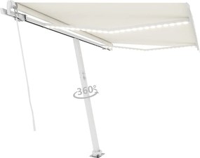 vidaXL krémszínű kézzel kihúzható LED-es napellenző 300 x 250 cm