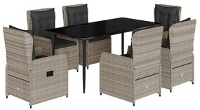 vidaXL 7 részes világosszürke polyrattan kerti étkezőszett párnával