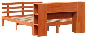 barna tömör fenyőfa könyvespolcos ágy matrac nélkül 140 x 200cm