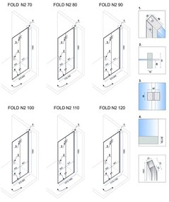 Rea Fold N2 zuhanykabin összecsukható ajtóval 110 (ajtó) x 70 (ajtó), 6mm átlátszó üveg, króm profil, KPL-07449