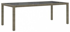 szürke polyrattan és edzett üveg kerti asztal 190 x 90 x 75 cm
