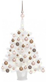 Fehér műkarácsonyfa LED-ekkel és gömbszettel 65 cm